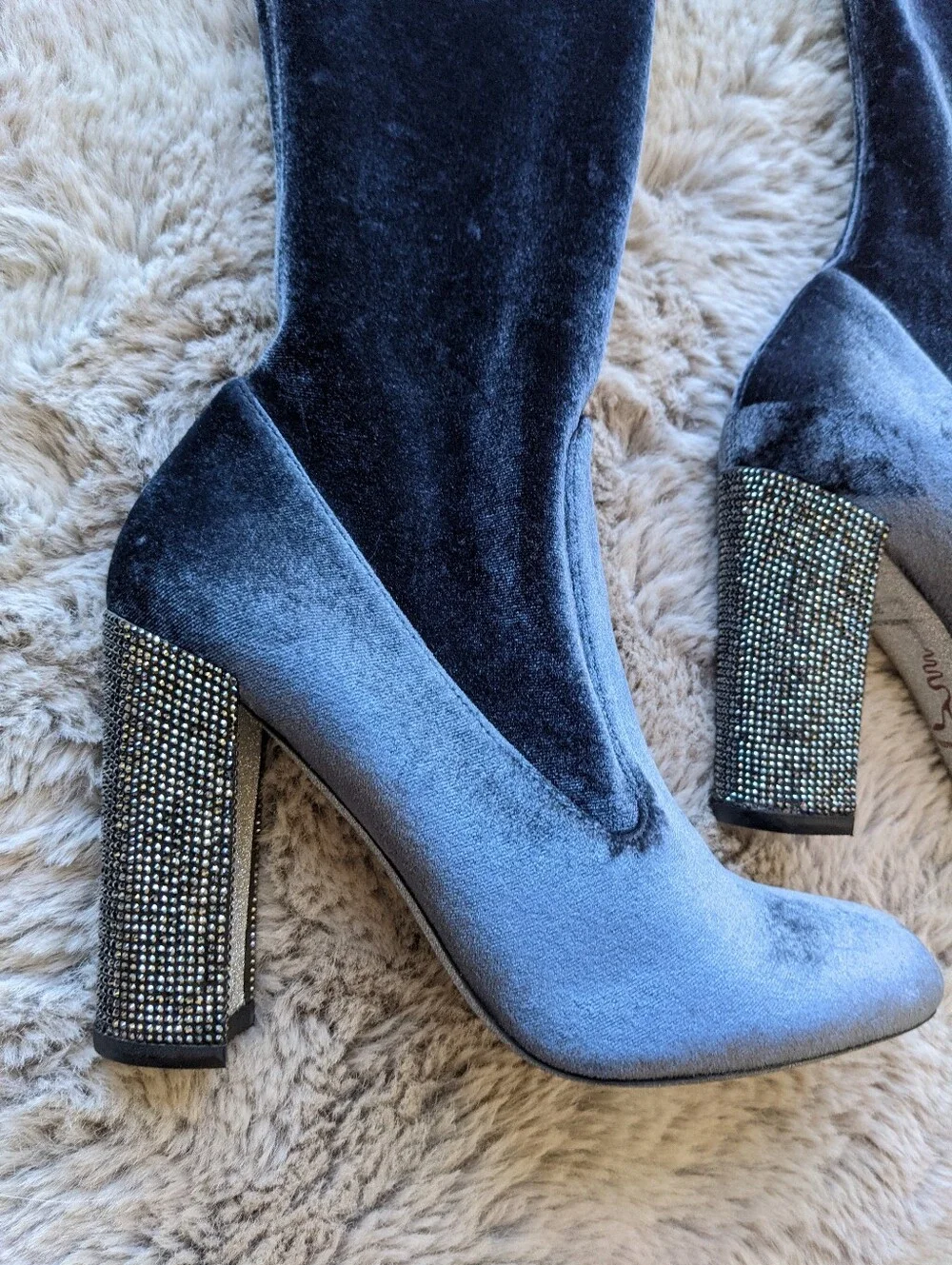 RENE CAOVILLA Swarovski Crystals Over Knee Velvet Boots 39
